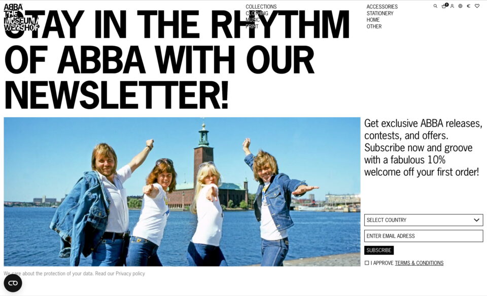 Shop ABBA The MuseumのWEBデザイン