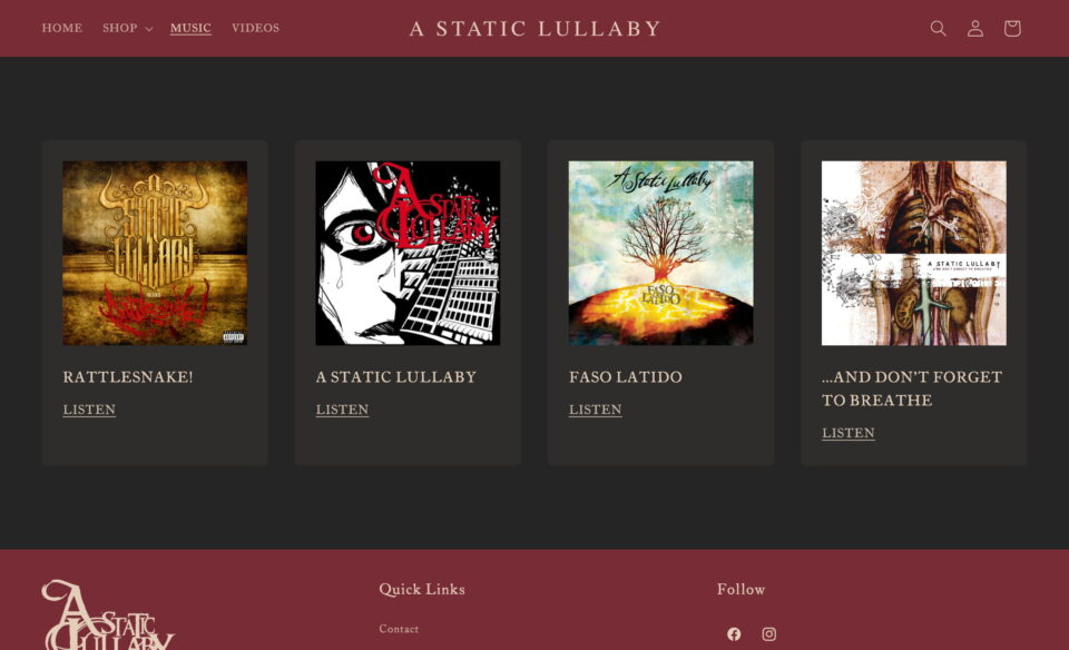 A Static Lullaby | Official WebsiteのWEBデザイン