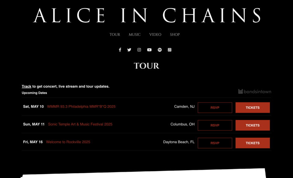 Alice In Chains | Official WebsiteのWEBデザイン