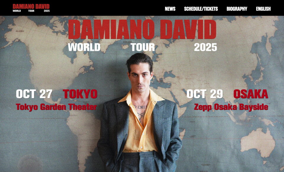 DAMIANO DAVID WORLD TOUR 2025 | ダミアーノ・デイヴィッド 2025 来日公演公式のWEBデザイン