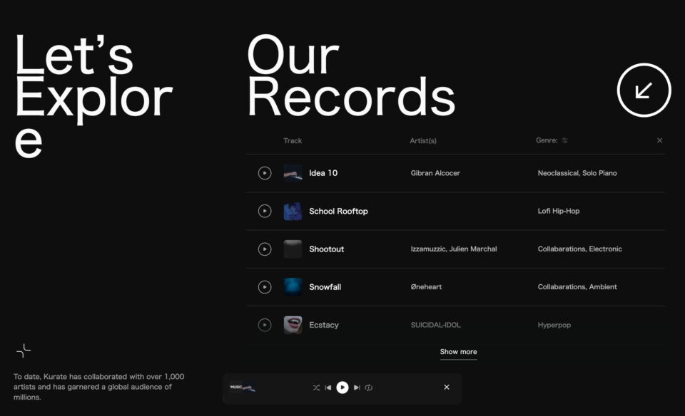 Kurate MusicのWEBデザイン