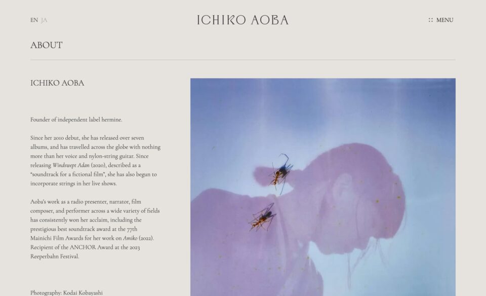 Ichiko Aoba – Official websiteのWEBデザイン