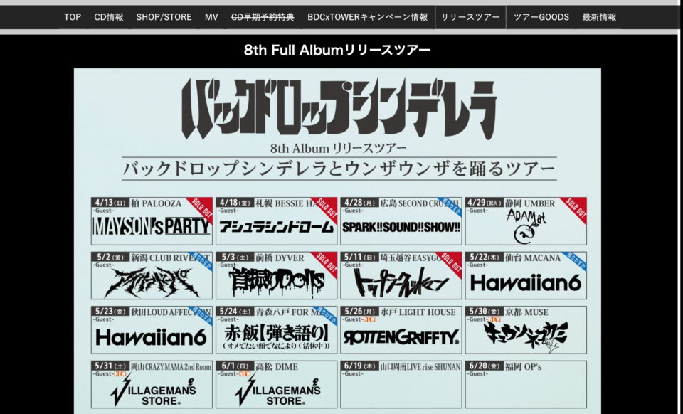 バックドロップシンデレラ8th Album 特設サイトのWEBデザイン