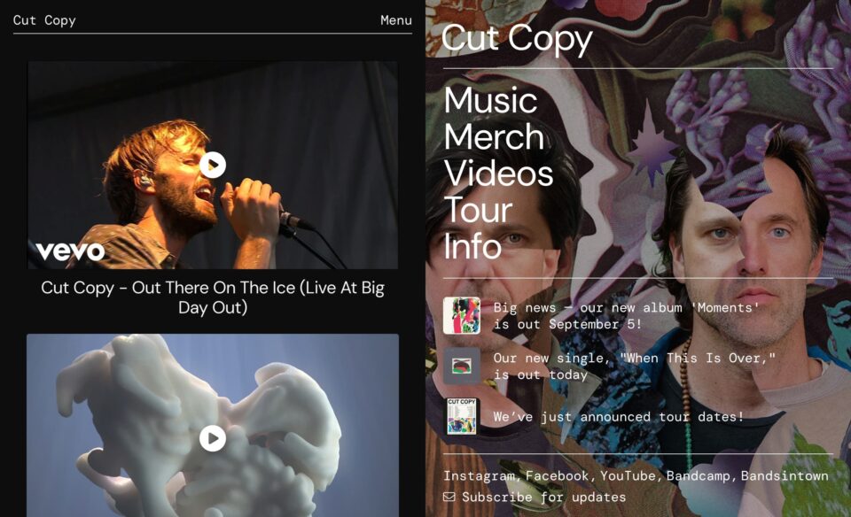 Cut CopyのWEBデザイン
