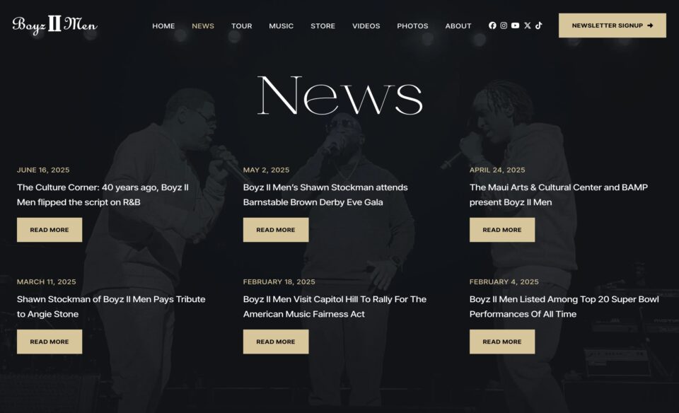 Boyz II Men Official WebsiteのWEBデザイン