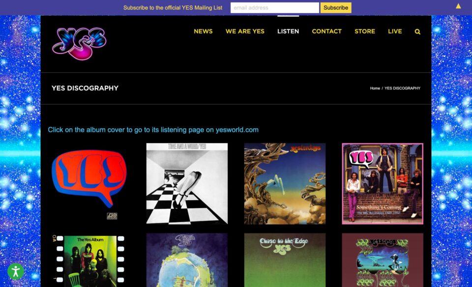 Official website for the progressive rock band YESのWEBデザイン