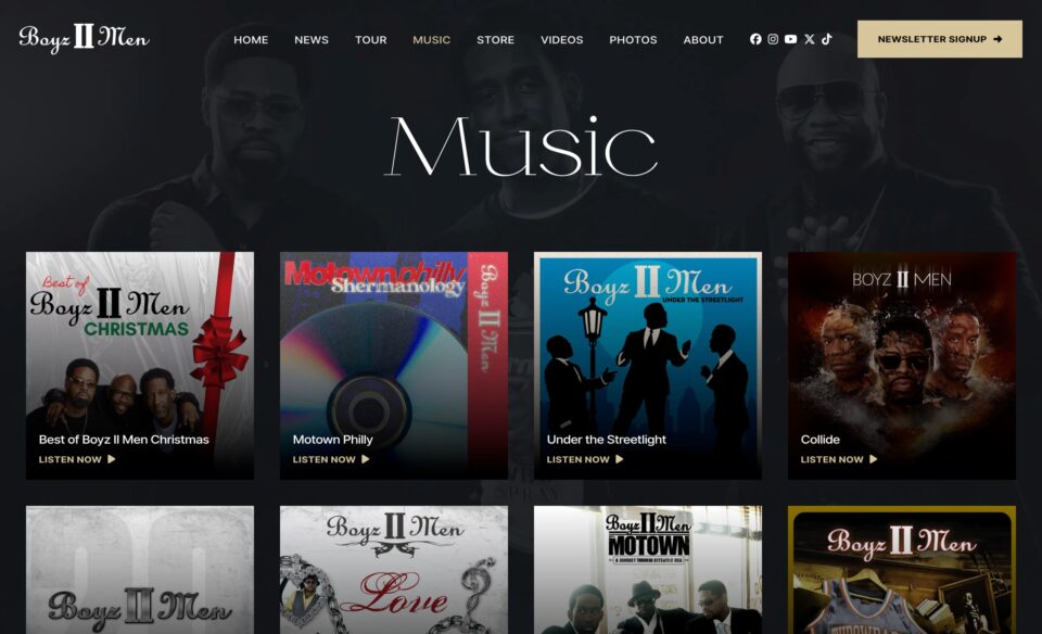 Boyz II Men Official WebsiteのWEBデザイン