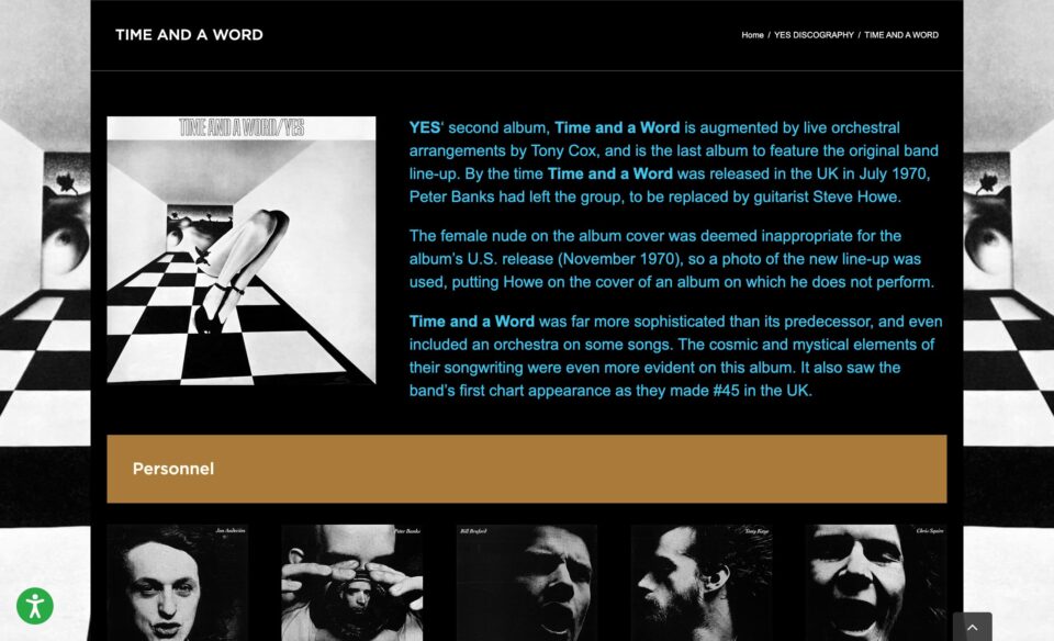 Official website for the progressive rock band YESのWEBデザイン