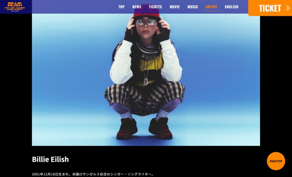 Billie Eilish: HIT ME HARD AND SOFT THE TOUR 2025来日公演特設サイト- H.I.P.のWEBデザイン