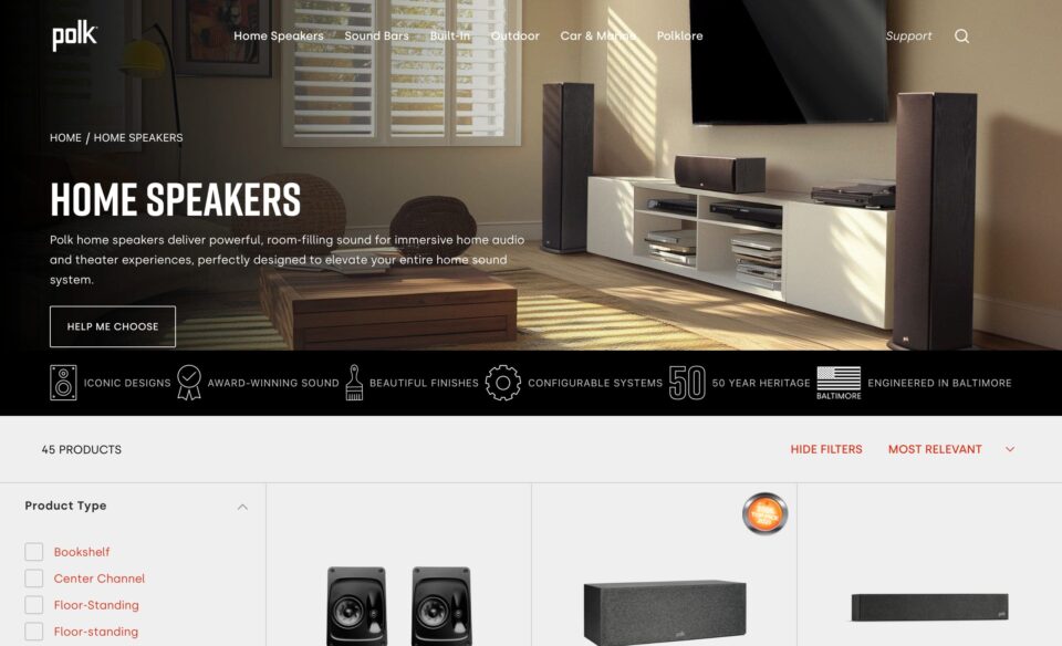 Polk Audio | High-Performance Speakers, Sound Bars & Sound SystemsのWEBデザイン