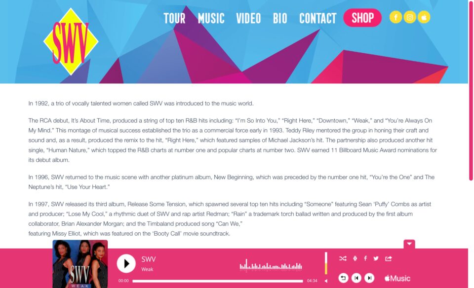 SWV – Official WebsiteのWEBデザイン