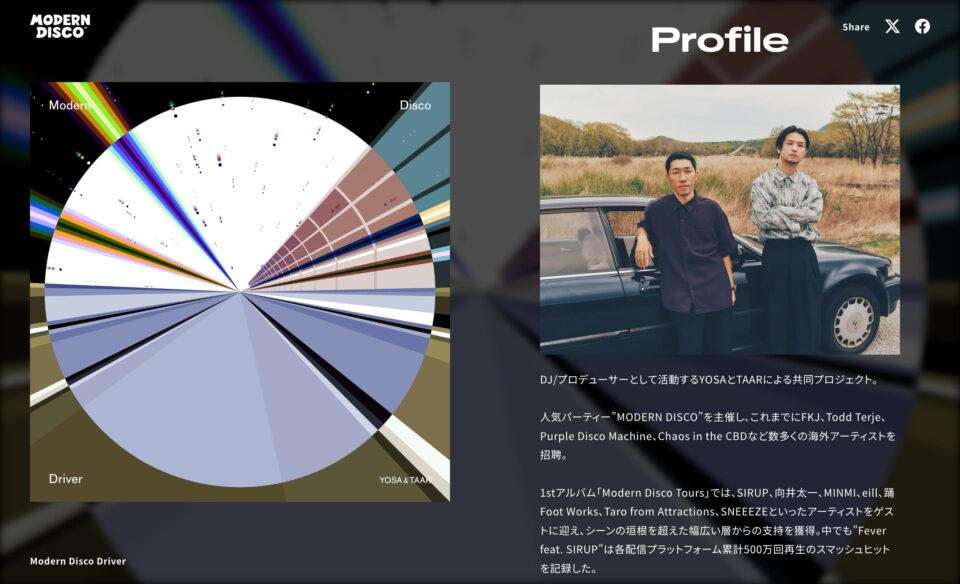 YOSA & TAAR 2nd Album「Modern Disco Driver」リリース記念特設サイトのWEBデザイン