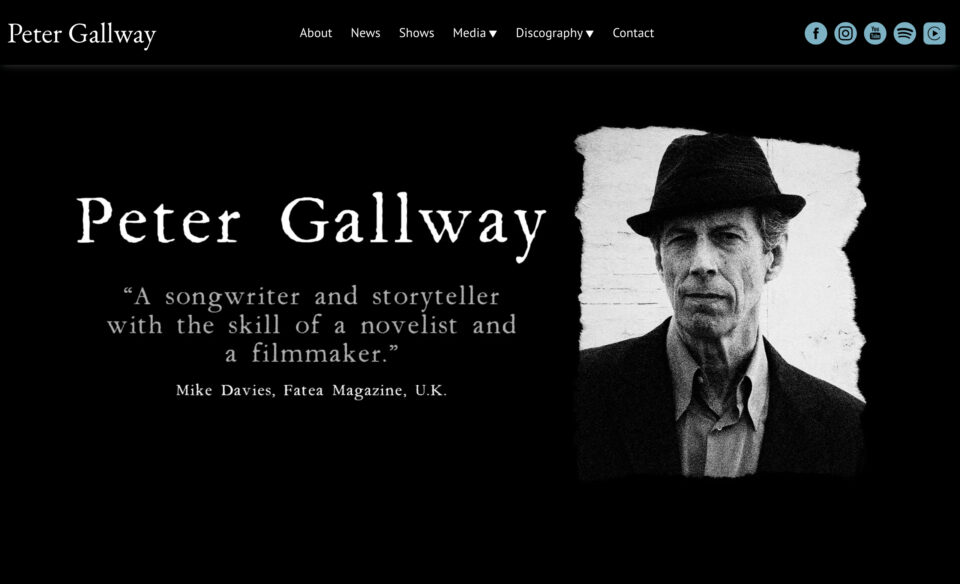 A songwriter and storyteller with the skill of a novelist – Peter GallwayのWEBデザイン