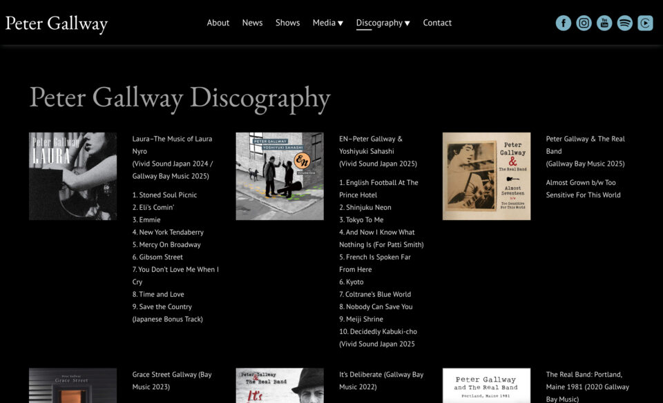 A songwriter and storyteller with the skill of a novelist – Peter GallwayのWEBデザイン