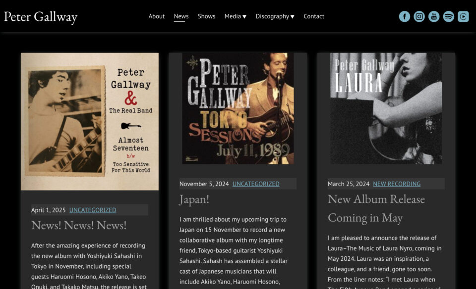 A songwriter and storyteller with the skill of a novelist – Peter GallwayのWEBデザイン