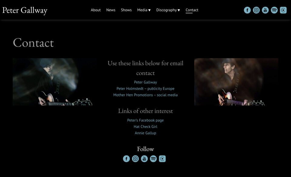 A songwriter and storyteller with the skill of a novelist – Peter GallwayのWEBデザイン