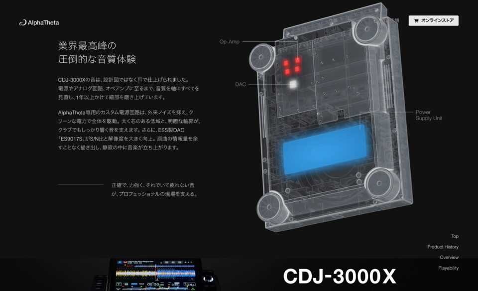 CDJ-3000X – 次世代プロフェッショナルDJプレーヤー – AlphaThetaのWEBデザイン