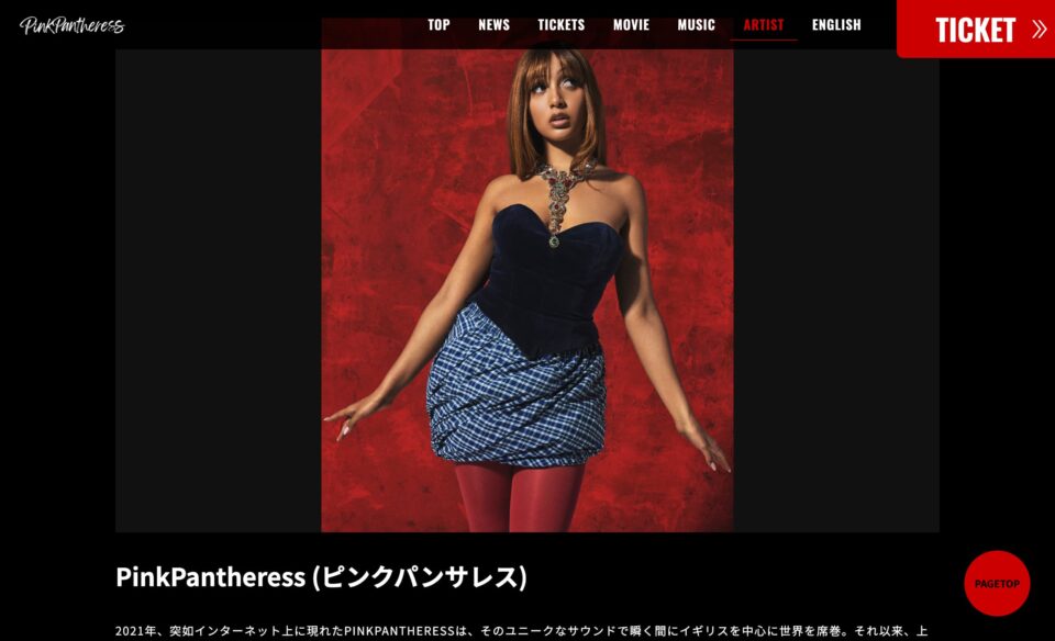 An evening with PinkPantheress 来日公演特設サイト – LIVE NATION H.I.P.のWEBデザイン