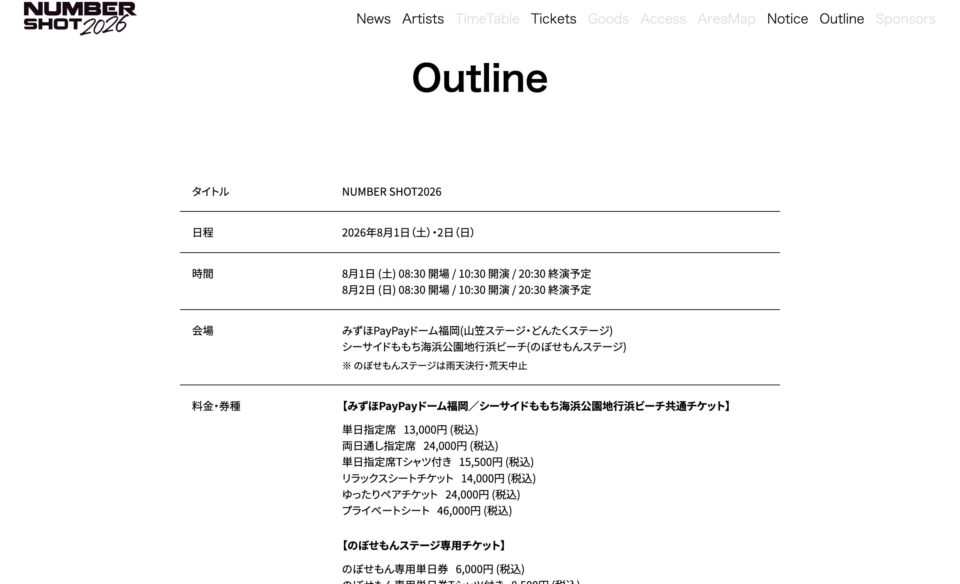 NUMBER SHOT2026のWEBデザイン