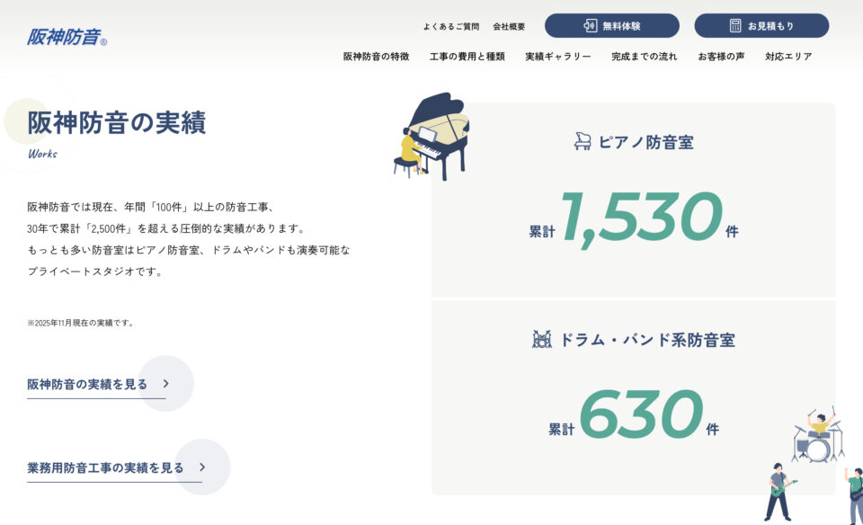 防音工事なら大阪・神戸・京都・滋賀・奈良から全国対応の阪神防音株式会社のWEBデザイン