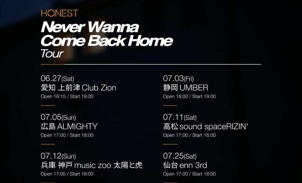 HONEST 1st Mini Album [Never Wanna Come Back Home] リリース特設サイトのWEBデザイン