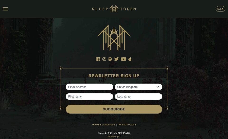 SLEEP TOKEN – Even In ArcadiaのWEBデザイン