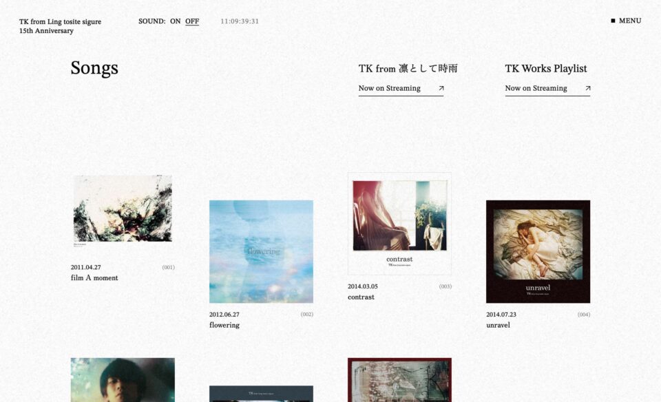 TK from 凛として時雨 | 15th AnniversaryのWEBデザイン