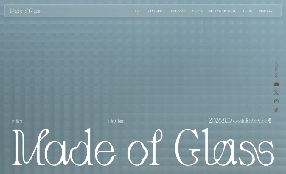 milet | Made of GlassのWEBデザイン