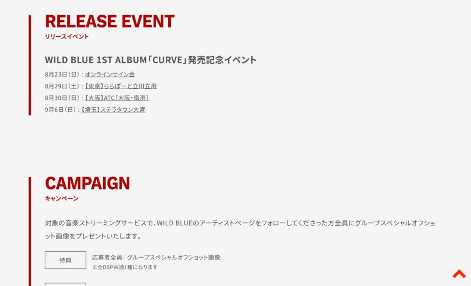 WILD BLUE ファーストアルバム「CURVE」 | SPECIAL SITEのWEBデザイン